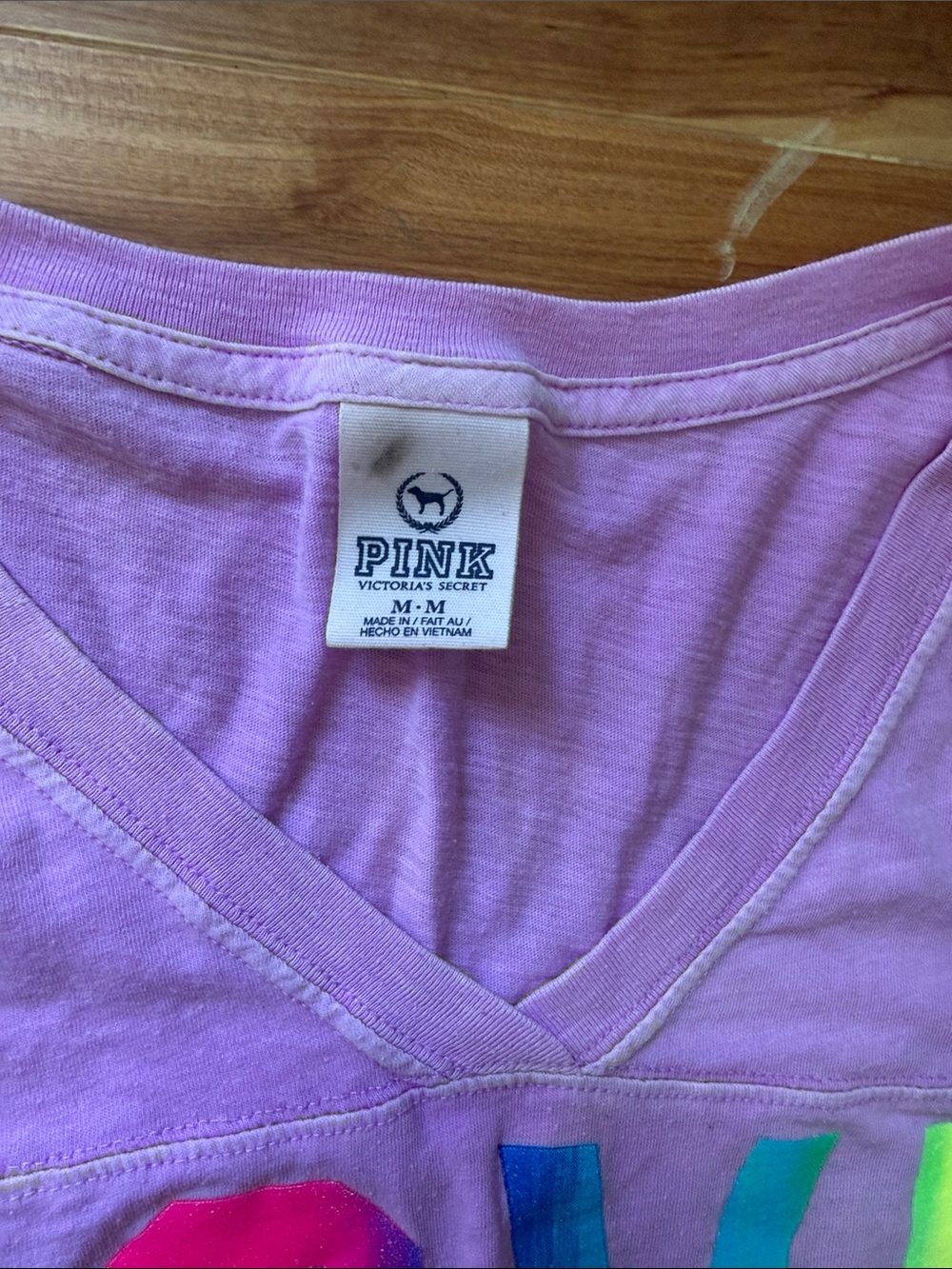 PINK Victoria's Secret Lavender Long Sleeve Tee with Neon LOVE PINK Print - Picture 2 of 3
